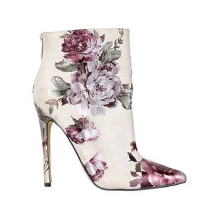 JustFab Madelina Floral Pointed Toe Stiletto Heeled Ankle Booties Size 7.5